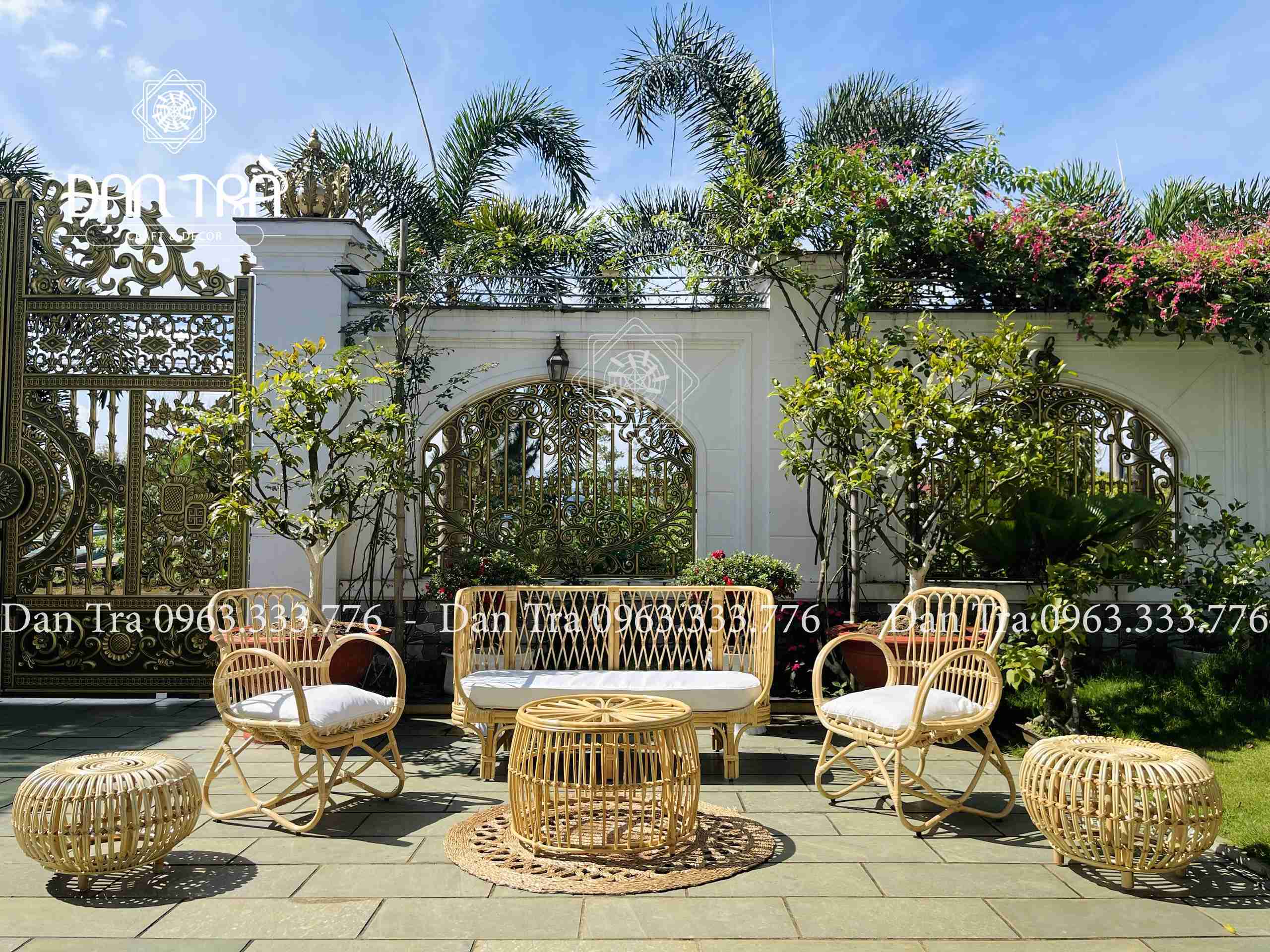 Bộ bàn ghế sofa mây caro mào gà cao cấp