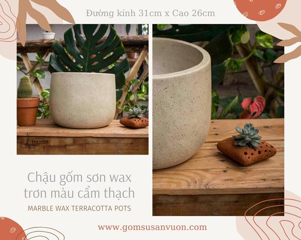 Chậu gốm dáng NỒI WAX TRẮNG D31xH26