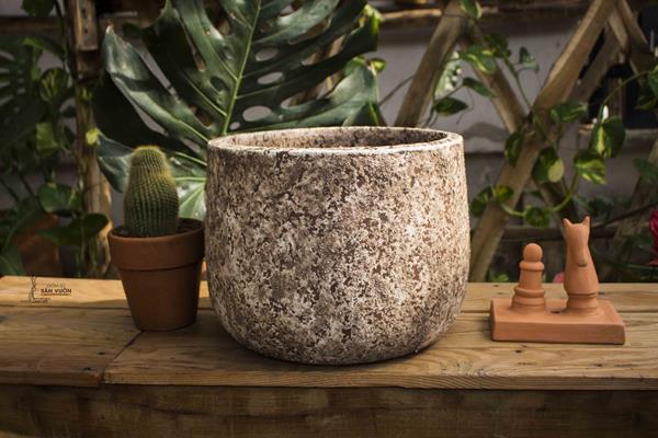 Chậu gốm dáng NỒI WAX XÁM D31xH26