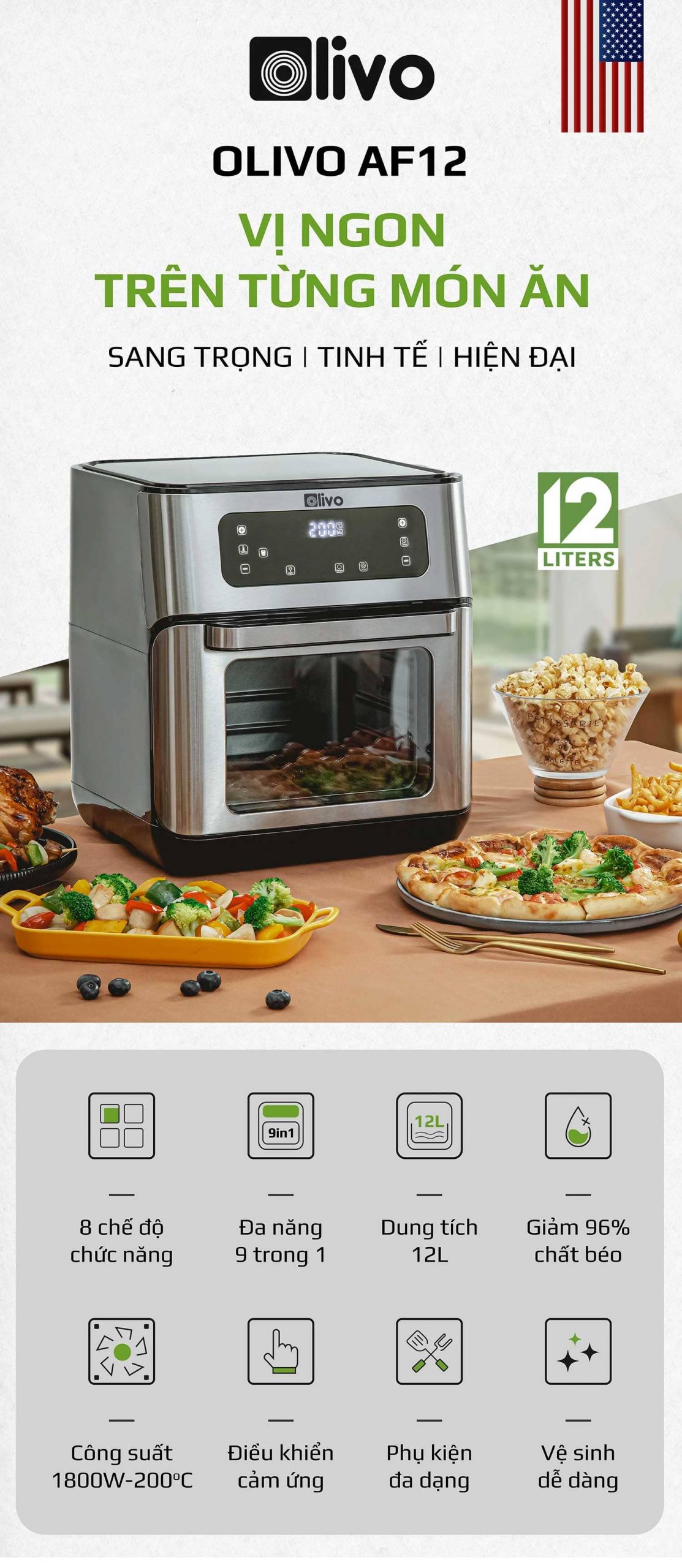 Nồi Chiên Không Dầu OLIVO AF12