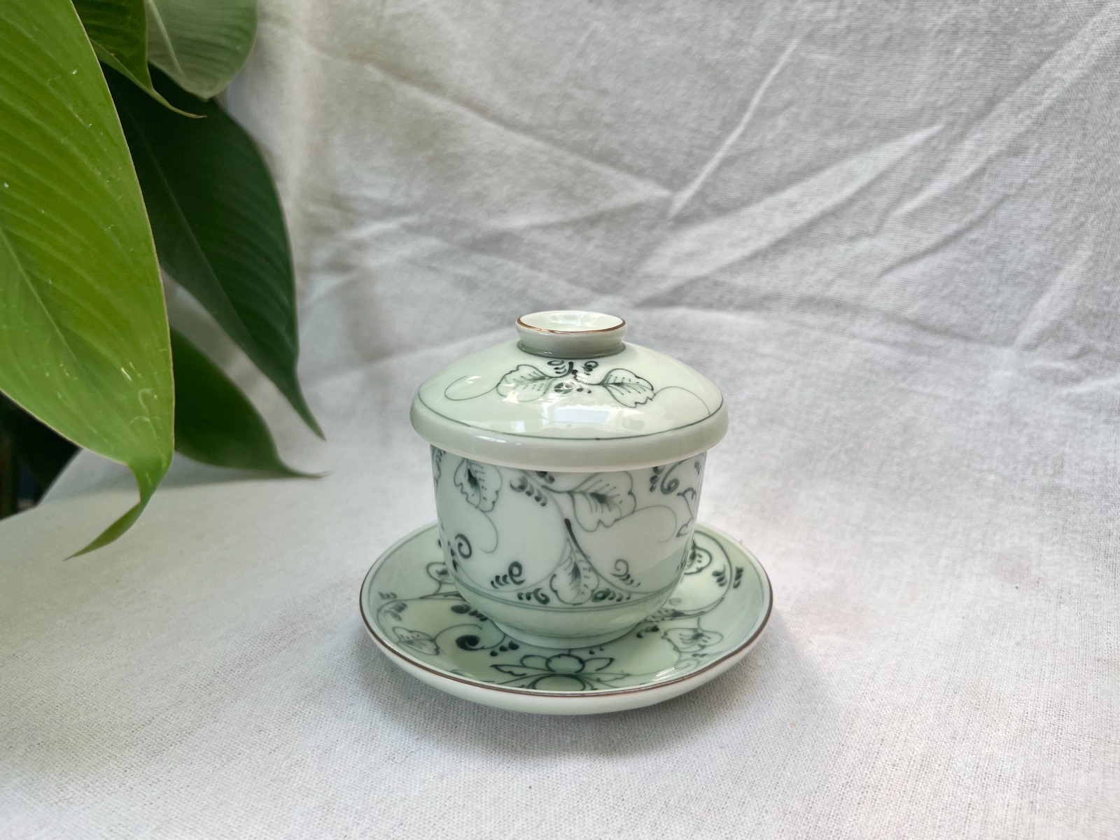 Cốc sứ hấp trứng hoa sen xanh