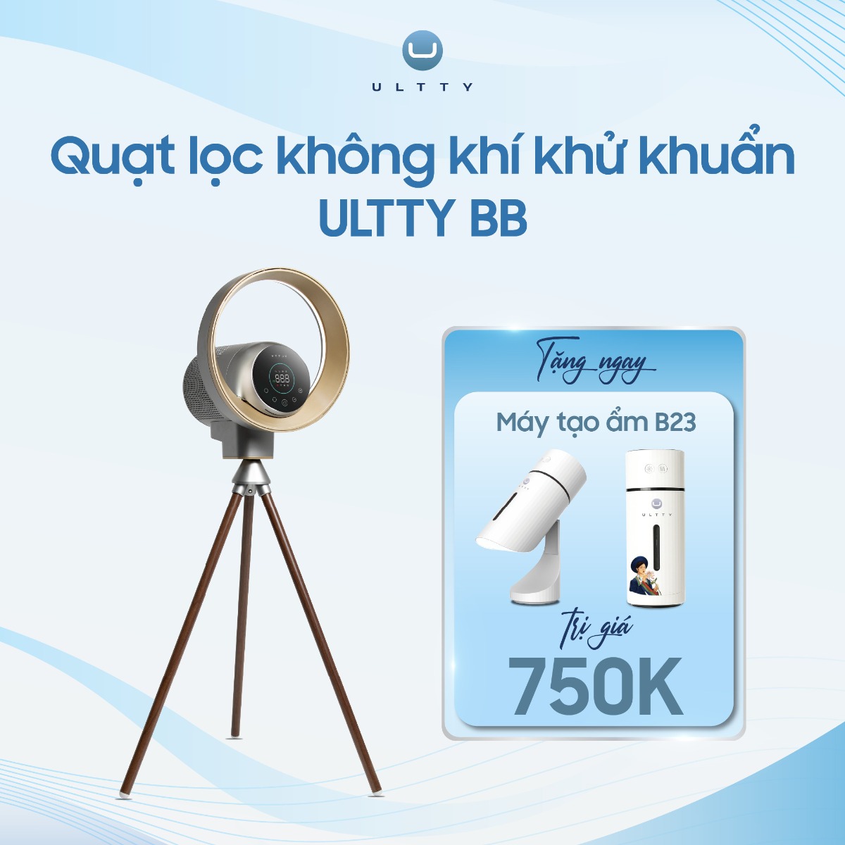 Quạt lọc không khí và khử khuẩn Ultty BB Đen  (Tặng kèm 01 máy bù ẩm B23 cho mỗi quạt BB)