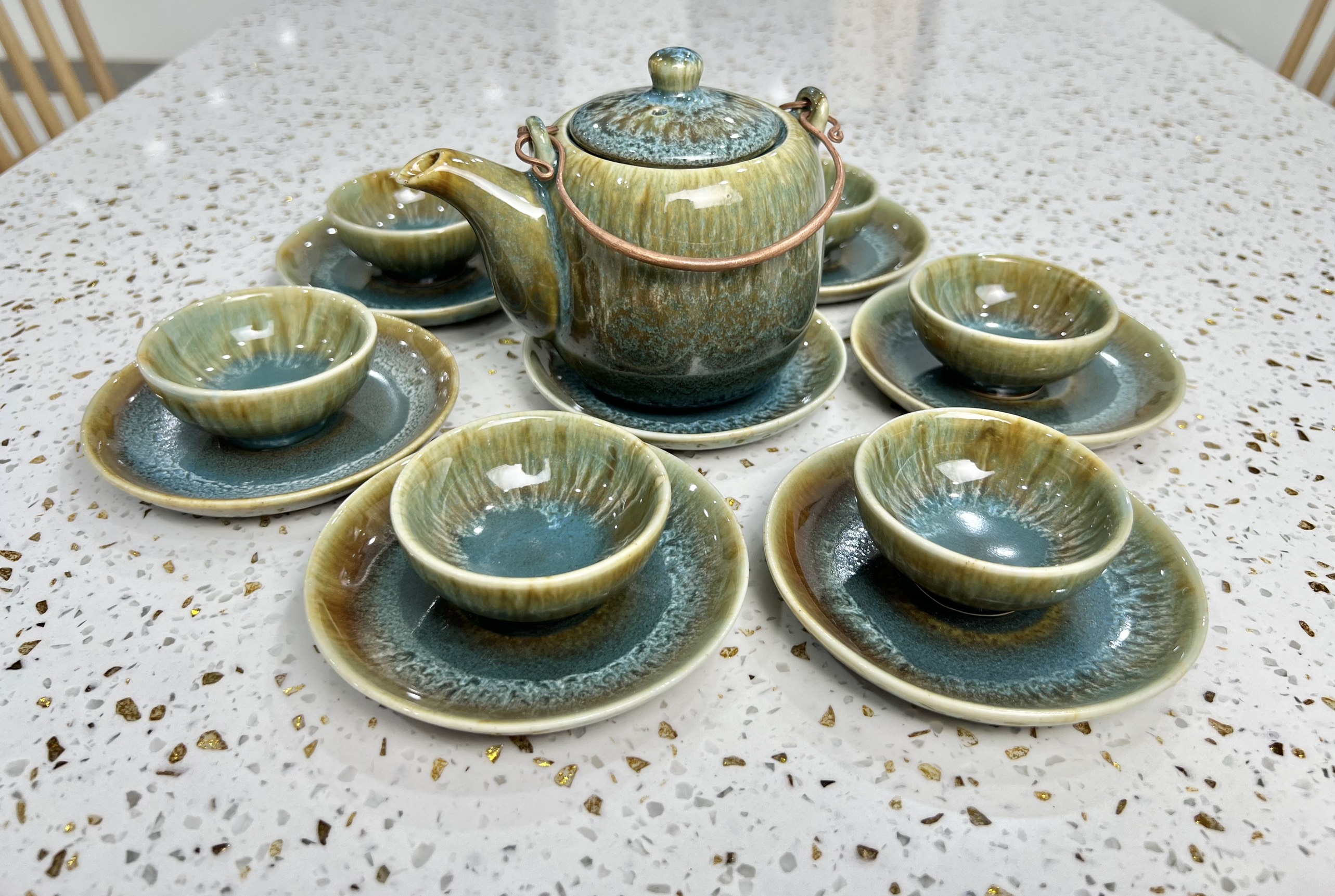 Bộ ấm chén cao cấp hỏa biến xanh lam