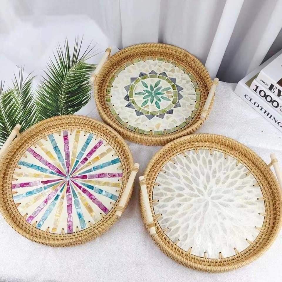 [FREESHIP TOÀN QUỐC] Khay Mây Xiên Khảm Trai Decor Đẹp