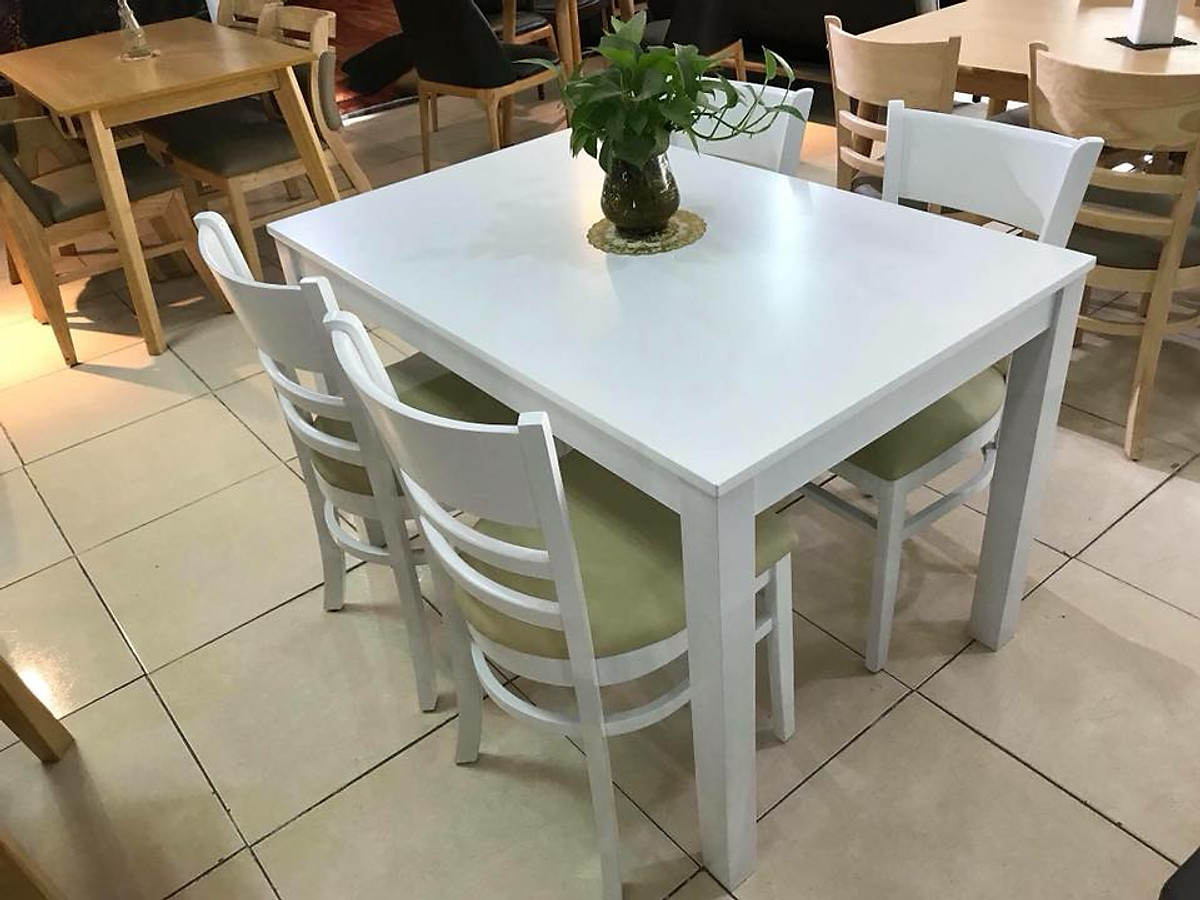 Bộ bàn ghế phòng ăn Juno Sofa Cabin mặt gỗ 4 ghế 1m15 màu trắng