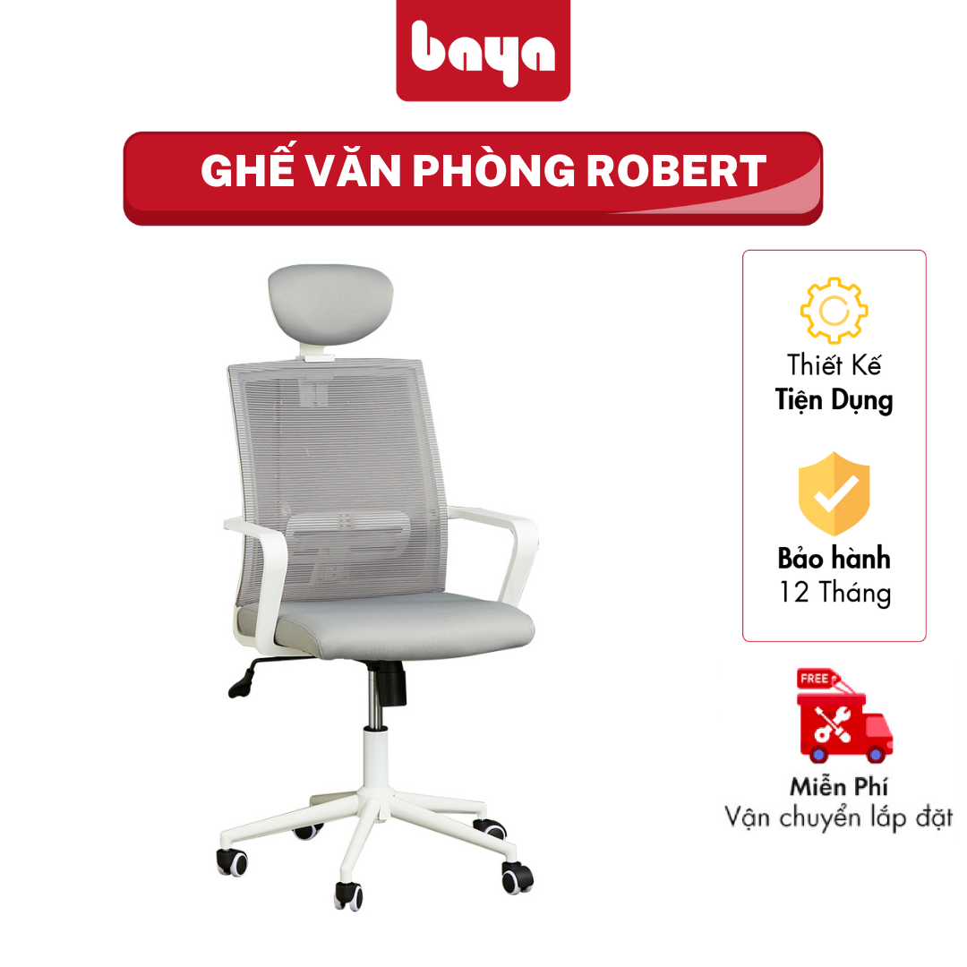 Ghế Văn Phòng BAYA ROBERT Cao Cấp, Thiết Kế Hiện Đại, Đẹp Mắt Và Thoải Mái Kích Thước 	D63xW65xH113.5/123 2001086