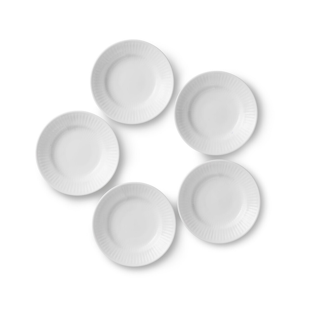 Bộ 5 đĩa Royal Copenhagen, họa tiết không màu White Fluted, đường kính 11cm, chất liệu sứ