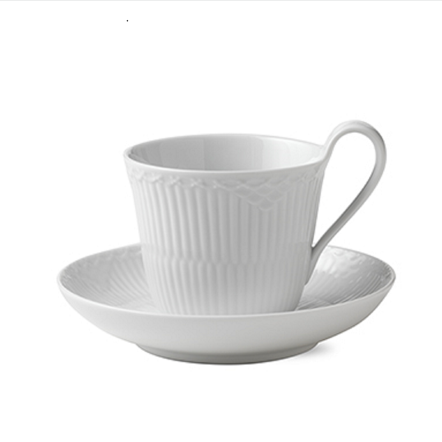 Bộ chén và đĩa trà, cafe, Royal Copenhagen, họa tiết không màu White Fluted Hl, dung tích 240ml, chất liệu sứ