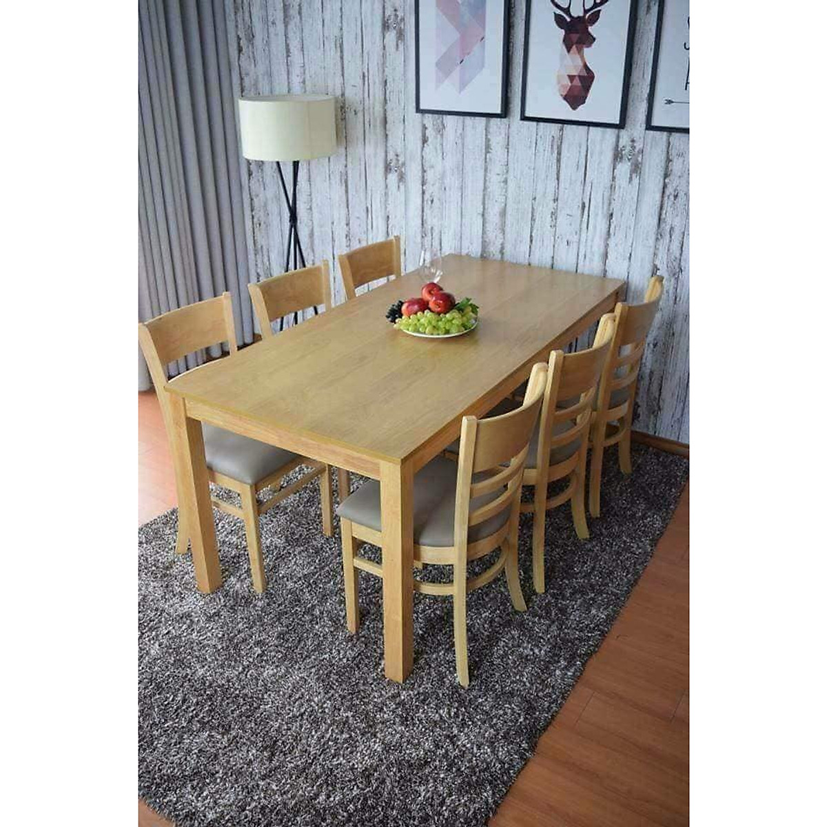 Bộ bàn ghế phòng ăn Juno Sofa Mango mặt gỗ 6 ghế 1m6 màu tự nhiên