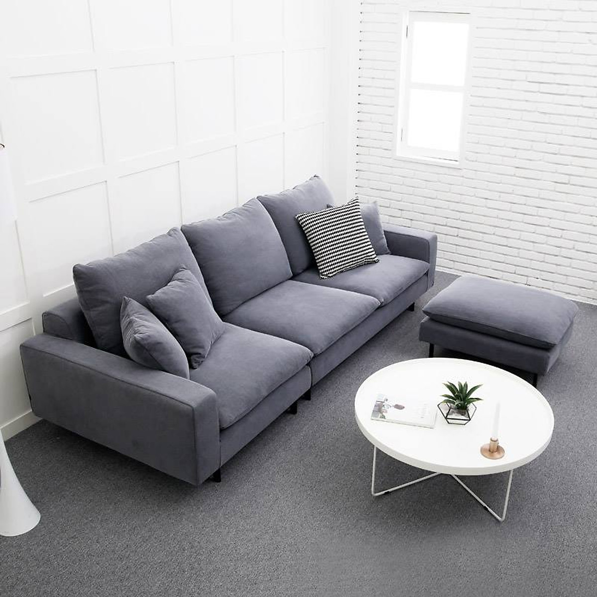 Sofa vải phòng khách 2.4m, vải màu ghi
