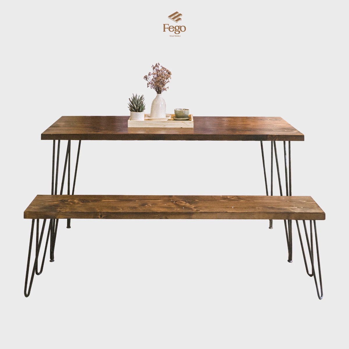 Bộ bàn ăn gia đình gỗ tự nhiên FEGO phong cách Châu Âu dùng trong nhà, ngoài trời