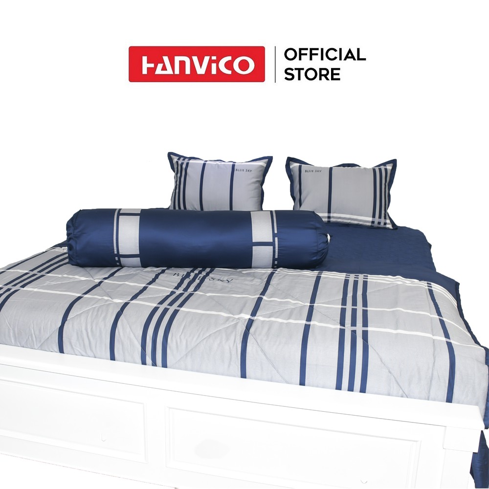 Bộ chăn ga phủ giường HANVICO Blue Sky Cotton T-DLQ cao cấp kèm vỏ gối (180x200cm)