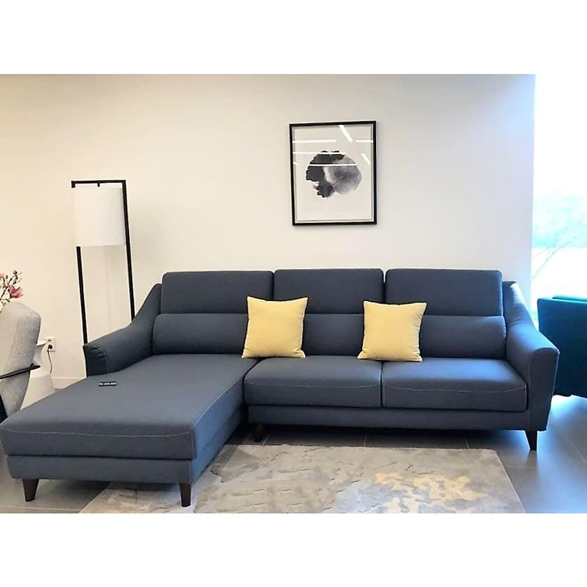 Sofa vải phòng khách, chân gỗ 2.8m, màu xanh than