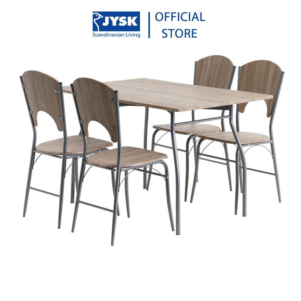 Combo bàn ăn | THYHOLM | gỗ công nghiệp/khung kim loại | màu sồi | bộ 1 bàn + 4 ghế bàn ăn