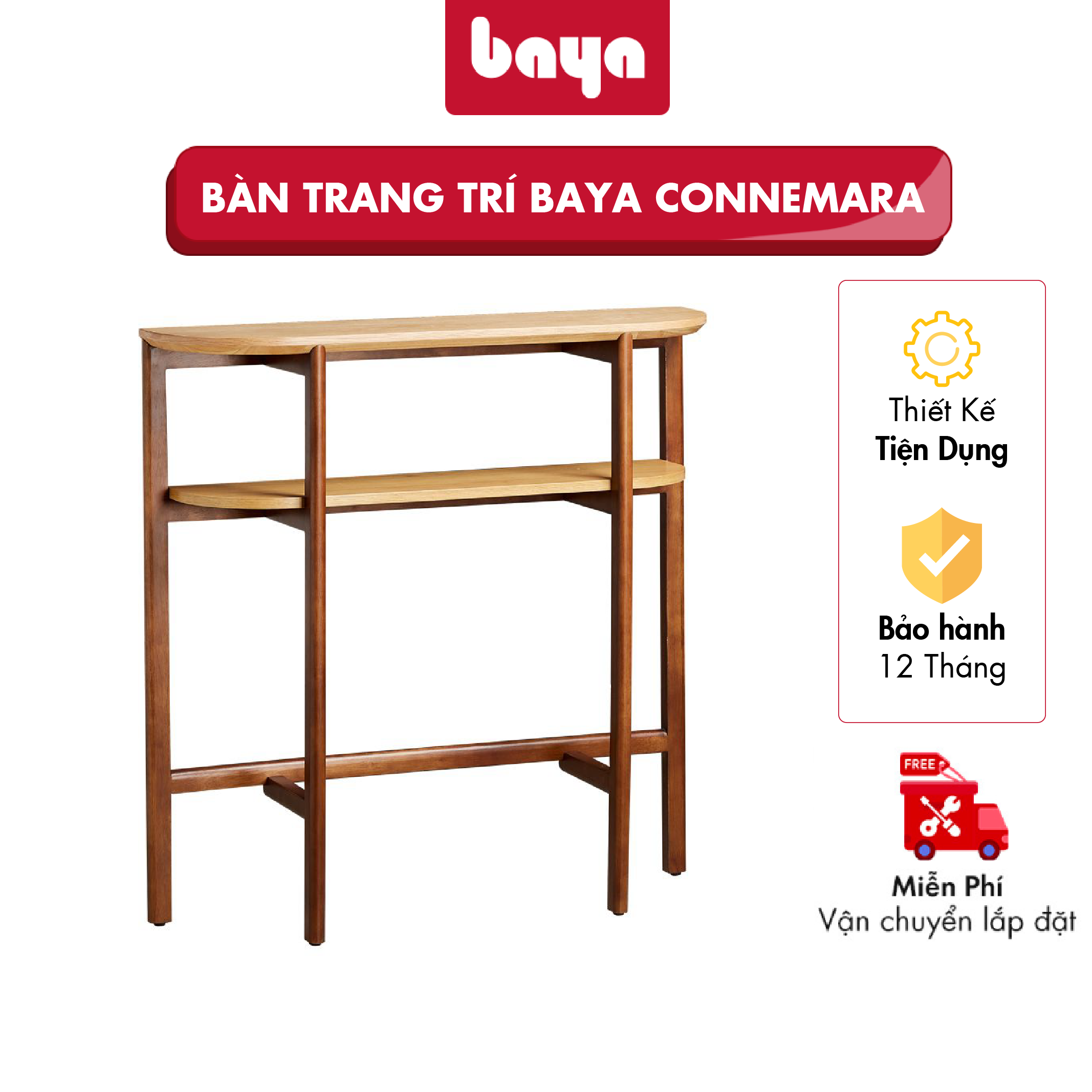 Bàn Trang Trí BAYA CONNEMARA 1096514 Gỗ Cao Su Veneer Sồi MDF Màu Gỗ Tự Nhiên Chân Nâu Kích Thước L100xW27xH100