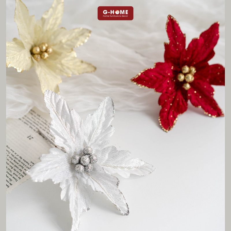 Set 3 bông hoa trạng nguyên trang trí cây thông Noel Ghome phụ kiện trang trí cây thông giáng sinh PK22 M1