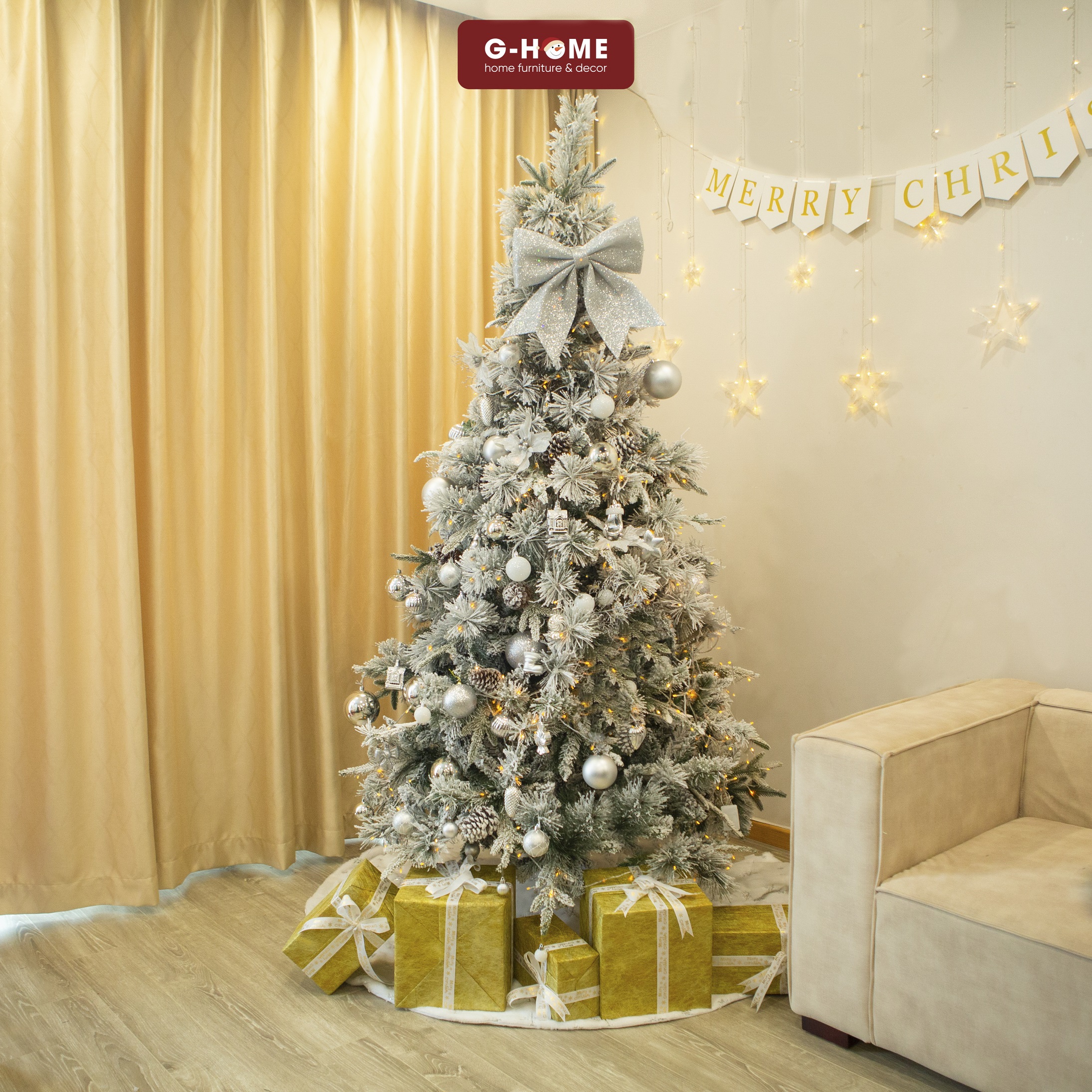 Cây thông tuyết trang trí Giáng sinh 1m8 Ghome, cây thông Noel cao cấp decor nhà CT22 M1