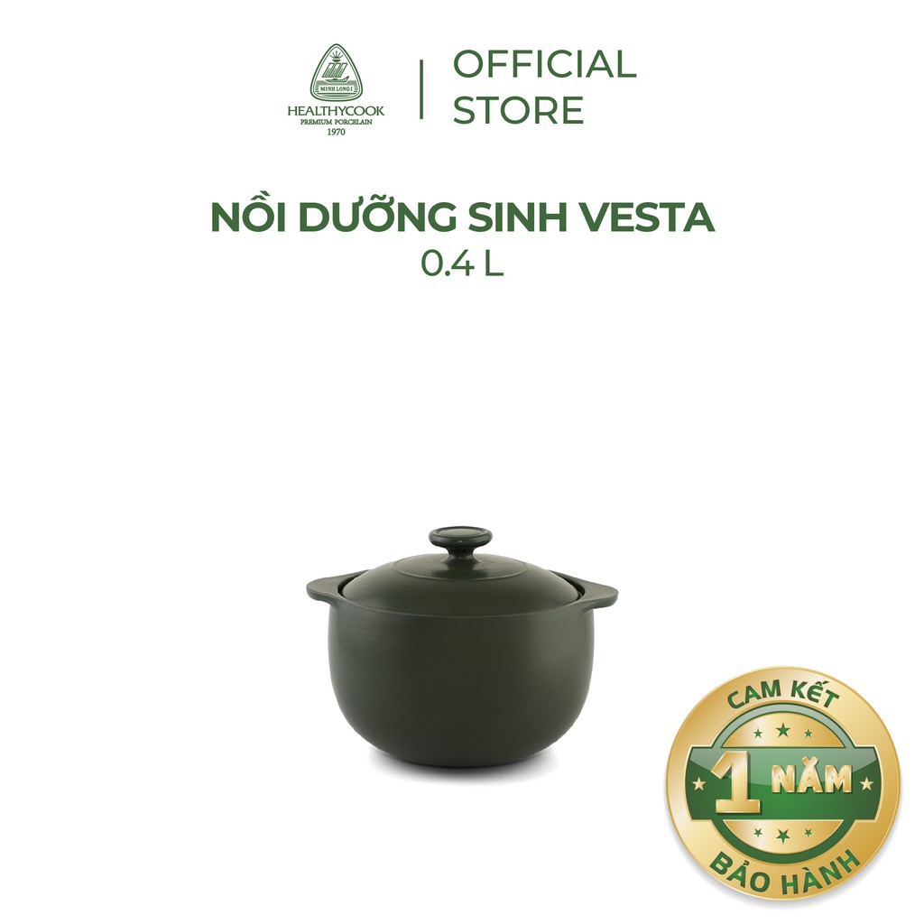 Nồi sứ dưỡng sinh Minh Long - Vesta 0.4 L + nắp dùng cho bếp gas, bếp hồng ngoại, không dùng cho bếp từ